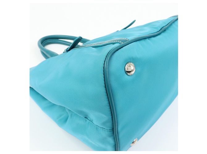 PRADA Borsa Tote 2Way in Nylon e Pelle Borsa a Mano e a Spalla Celeste BN1841 - vista 12