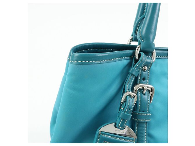 PRADA Borsa Tote 2Way in Nylon e Pelle Borsa a Mano e a Spalla Celeste BN1841 - vista 14