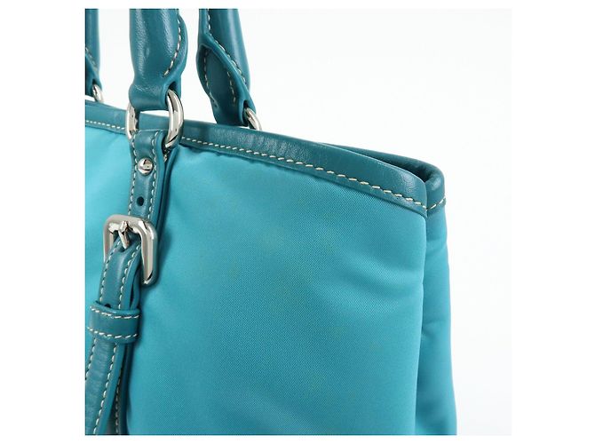 PRADA Borsa Tote 2Way in Nylon e Pelle Borsa a Mano e a Spalla Celeste BN1841 - vista 16