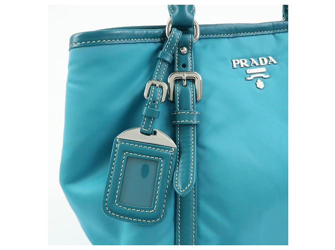 PRADA Borsa Tote 2Way in Nylon e Pelle Borsa a Mano e a Spalla Celeste BN1841 - vista 18