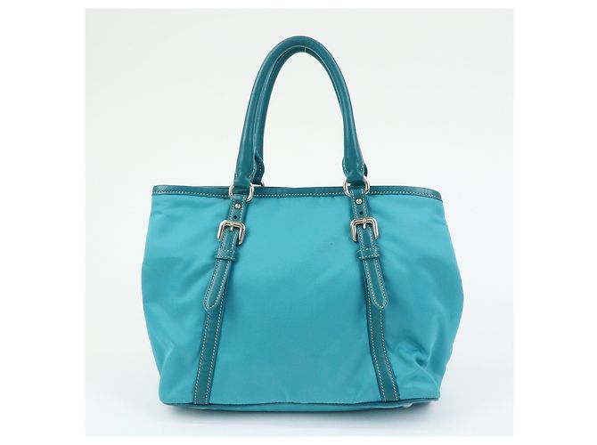 PRADA Borsa Tote 2Way in Nylon e Pelle Borsa a Mano e a Spalla Celeste BN1841 - vista 2