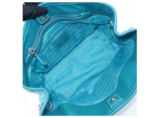PRADA Borsa Tote 2Way in Nylon e Pelle Borsa a Mano e a Spalla Celeste BN1841 - vista 20