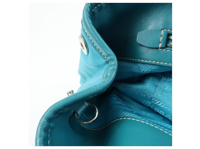 PRADA Borsa Tote 2Way in Nylon e Pelle Borsa a Mano e a Spalla Celeste BN1841 - vista 22