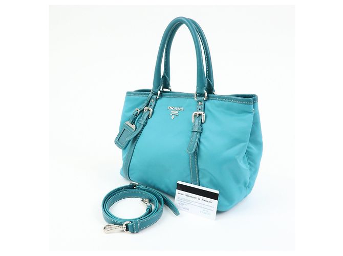 PRADA Borsa Tote 2Way in Nylon e Pelle Borsa a Mano e a Spalla Celeste BN1841 - vista 24