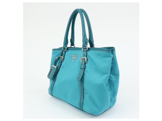 PRADA Borsa Tote 2Way in Nylon e Pelle Borsa a Mano e a Spalla Celeste BN1841 - vista 3