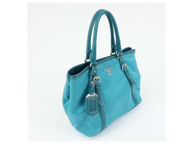 PRADA Borsa Tote 2Way in Nylon e Pelle Borsa a Mano e a Spalla Celeste BN1841 - vista 4