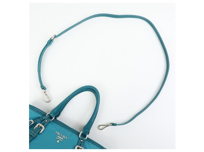 PRADA Borsa Tote 2Way in Nylon e Pelle Borsa a Mano e a Spalla Celeste BN1841 - vista 6