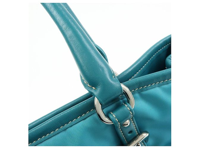 PRADA Borsa Tote 2Way in Nylon e Pelle Borsa a Mano e a Spalla Celeste BN1841 - vista 7