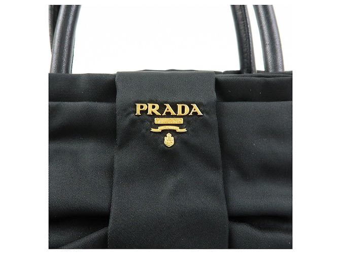 Borsa Tote PRADA in nylon, pelle e nastro Nero BN1601 - vista 17