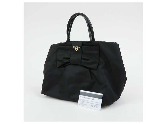 Borsa Tote PRADA in nylon, pelle e nastro Nero BN1601 - vista 24