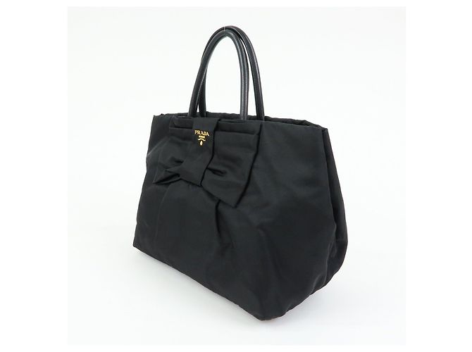 Borsa Tote PRADA in nylon, pelle e nastro Nero BN1601 - vista 3