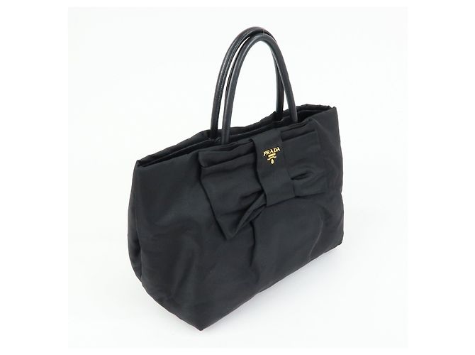 Borsa Tote PRADA in nylon, pelle e nastro Nero BN1601 - vista 4