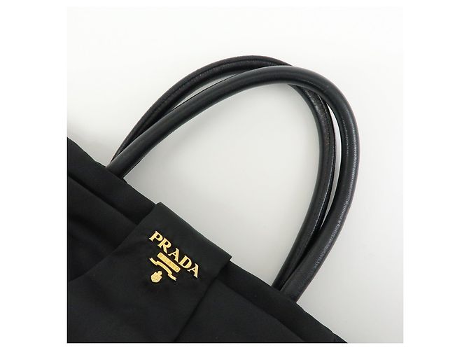 Borsa Tote PRADA in nylon, pelle e nastro Nero BN1601 - vista 6