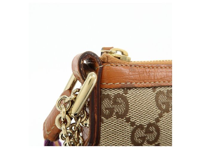 Borsa a mano pochette GUCCI Sherry GG Canvas Leather Beige Camel 152507 - vista 12