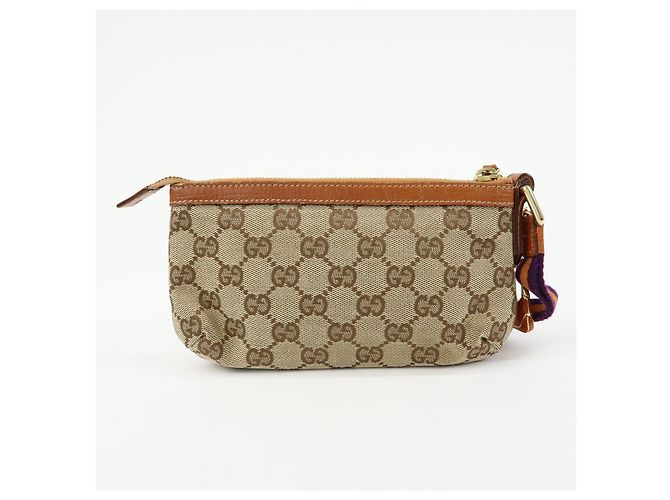 Borsa a mano pochette GUCCI Sherry GG Canvas Leather Beige Camel 152507 - vista 2