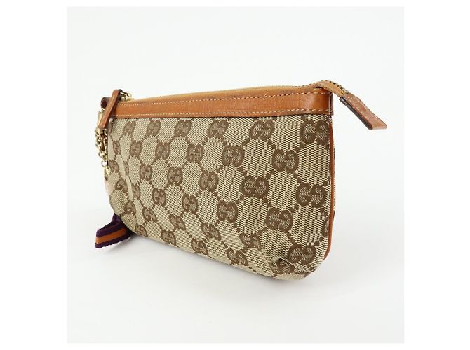 Borsa a mano pochette GUCCI Sherry GG Canvas Leather Beige Camel 152507 - vista 3