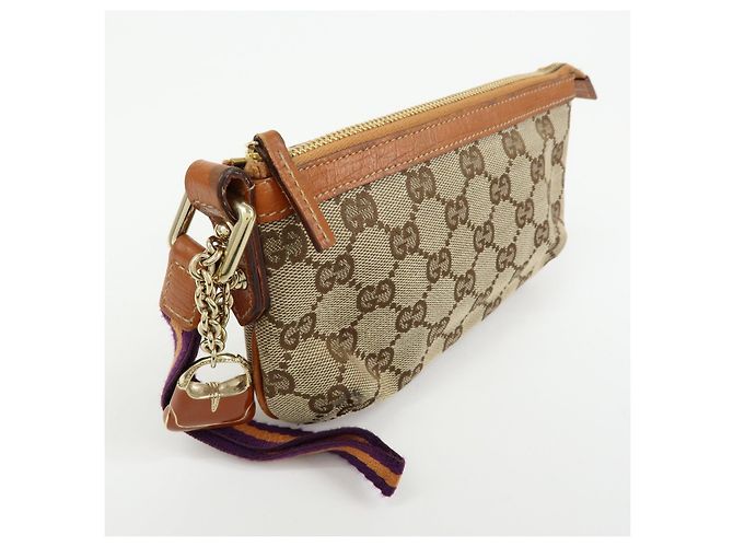 Borsa a mano pochette GUCCI Sherry GG Canvas Leather Beige Camel 152507 - vista 4