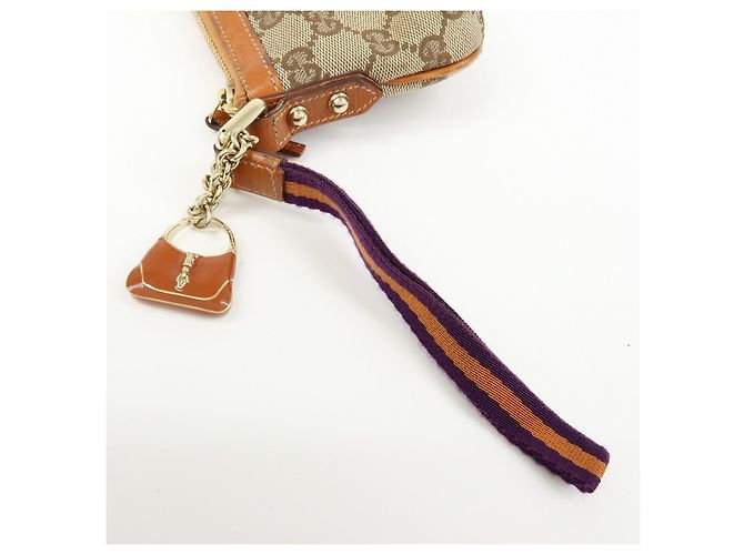 Borsa a mano pochette GUCCI Sherry GG Canvas Leather Beige Camel 152507 - vista 6