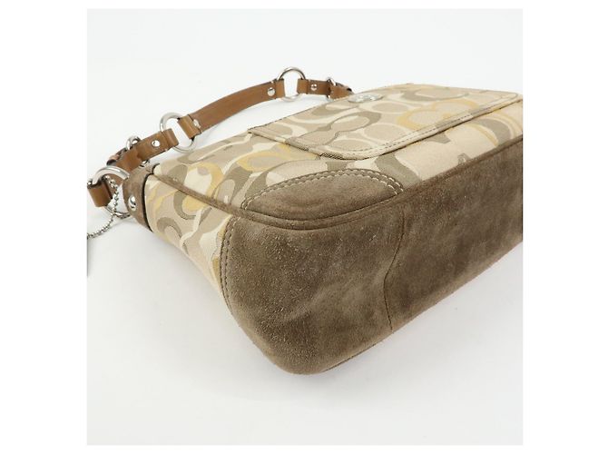 Borsa a tracolla COACH Signature Canvas Suede Leather Beige Brown - vista 11