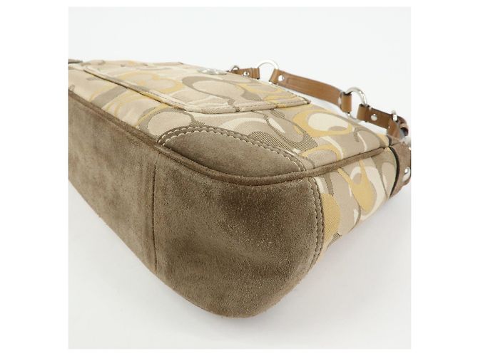 Borsa a tracolla COACH Signature Canvas Suede Leather Beige Brown - vista 12