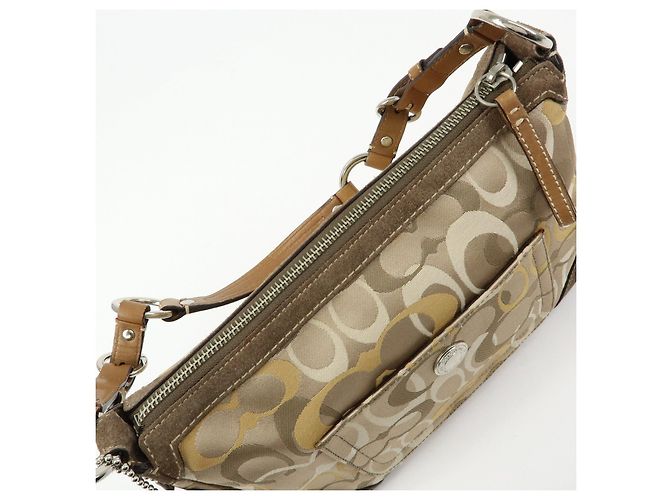Borsa a tracolla COACH Signature Canvas Suede Leather Beige Brown - vista 17