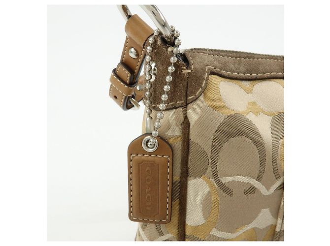 Borsa a tracolla COACH Signature Canvas Suede Leather Beige Brown - vista 18