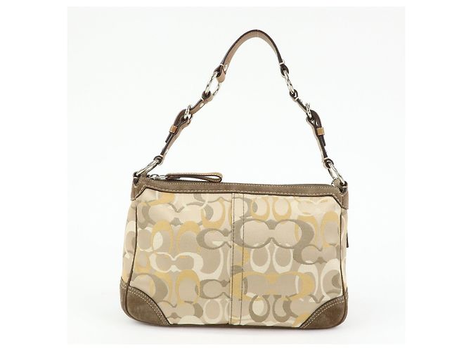 Borsa a tracolla COACH Signature Canvas Suede Leather Beige Brown - vista 2