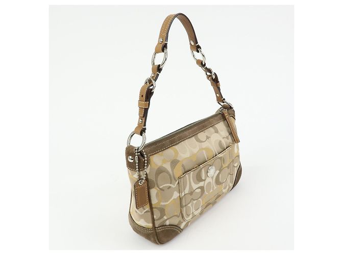 Borsa a tracolla COACH Signature Canvas Suede Leather Beige Brown - vista 4