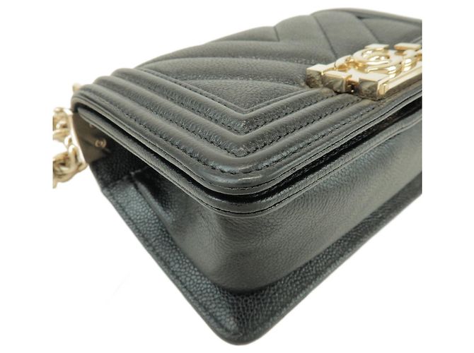 CHANEL Boy Chanel Mini V Stitch Caviarskin Chain Shoulder Bag Black - vista 6