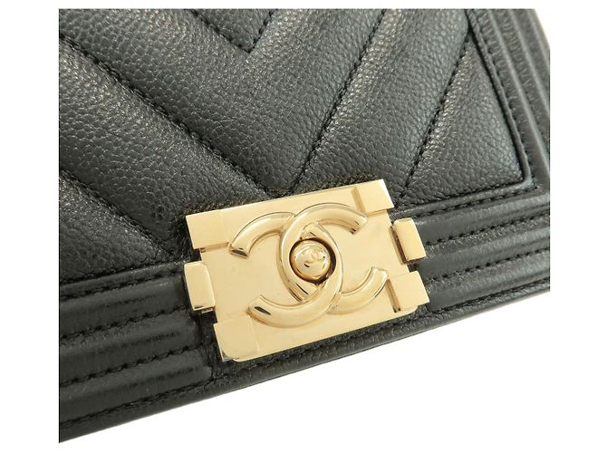CHANEL Boy Chanel Mini V Stitch Caviarskin Chain Shoulder Bag Black - vista 8
