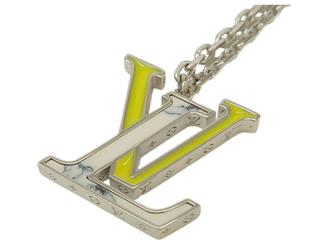 Collana Louis Vuitton in metallo laccato Bianco Giallo M00526 - vista 3