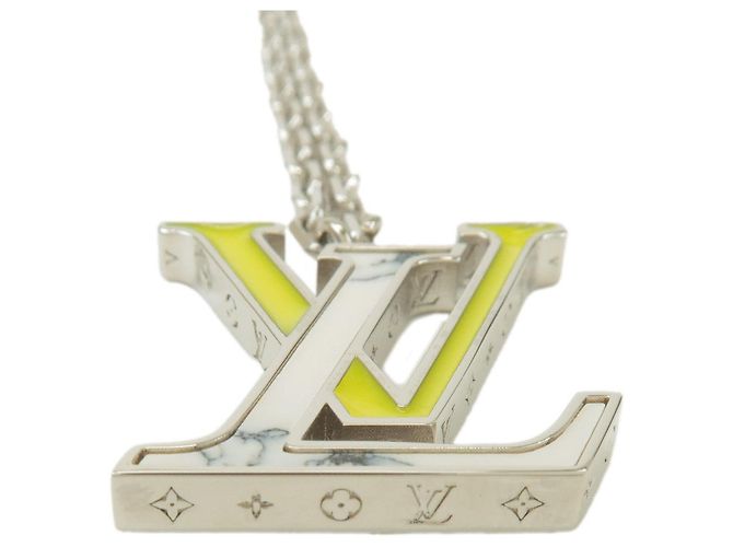 Collana Louis Vuitton in metallo laccato Bianco Giallo M00526 - vista 5