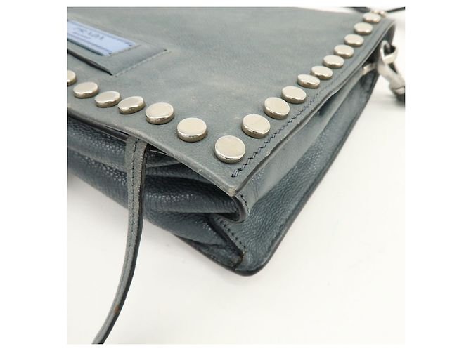 PRADA Etiquette Borsa 2Way in Pelle Borsa a Tracolla Borsa Clutch Grigia - vista 11