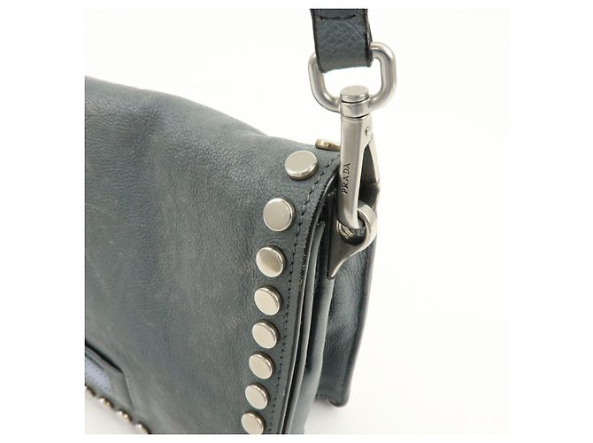 PRADA Etiquette Borsa 2Way in Pelle Borsa a Tracolla Borsa Clutch Grigia - vista 13