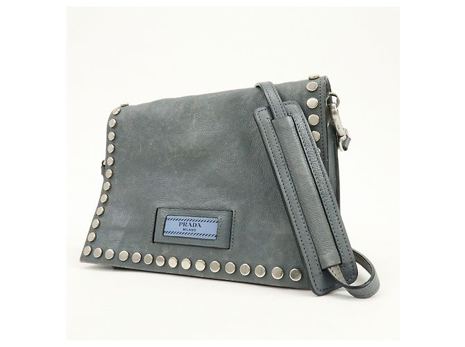 PRADA Etiquette Borsa 2Way in Pelle Borsa a Tracolla Borsa Clutch Grigia - vista 3