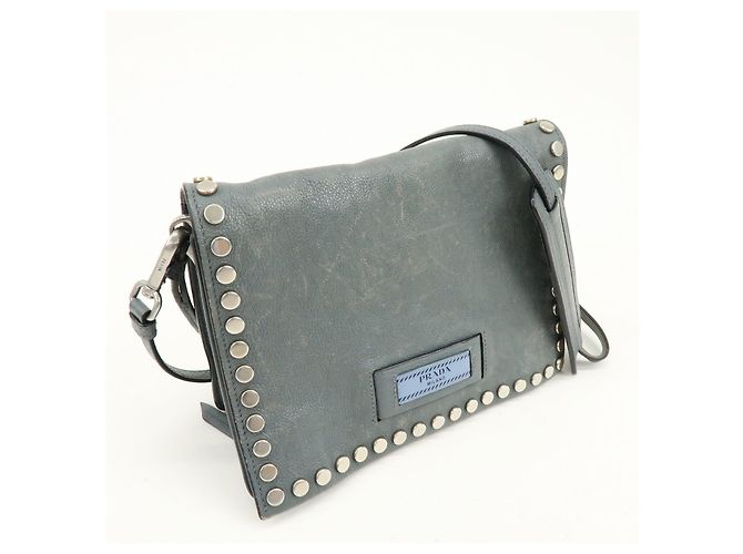 PRADA Etiquette Borsa 2Way in Pelle Borsa a Tracolla Borsa Clutch Grigia - vista 4