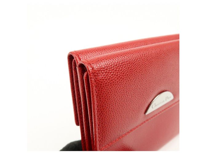 Christian Dior Logo Leather Bi-fold Compact Wallet Red - view 11