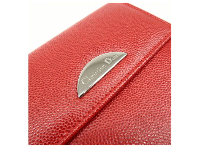 Christian Dior Logo Leather Bi-fold Compact Wallet Red - view 14