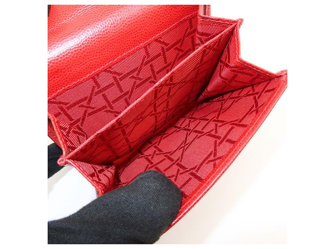Christian Dior Logo Leather Bi-fold Compact Wallet Red - view 15