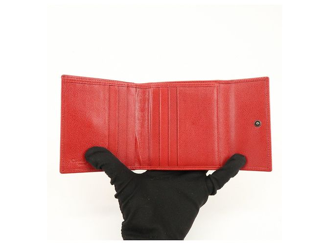 Christian Dior Logo Leather Bi-fold Compact Wallet Red - view 16