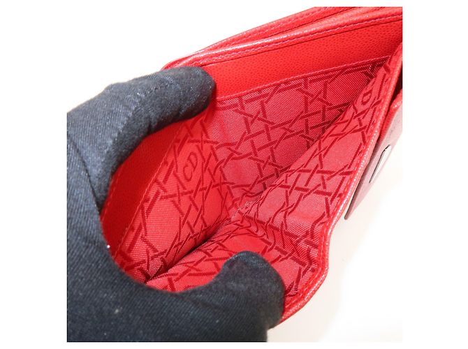 Christian Dior Logo Leather Bi-fold Compact Wallet Red - view 18