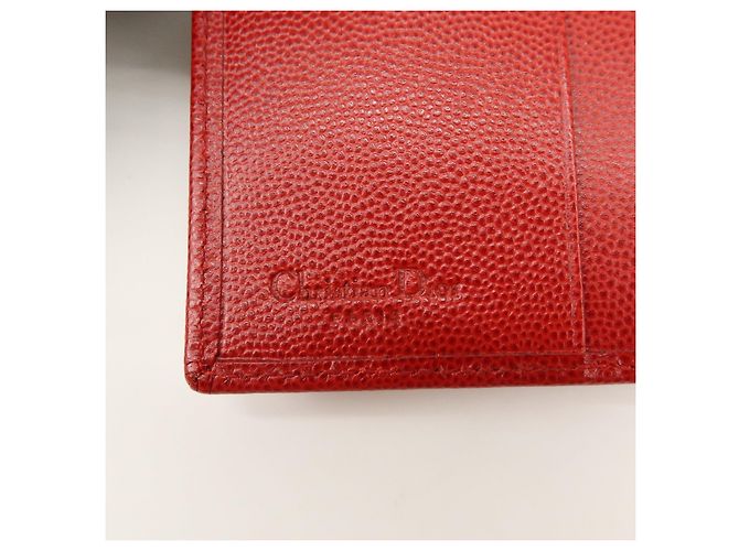 Christian Dior Logo Leather Bi-fold Compact Wallet Red - view 19