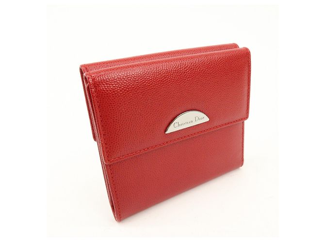 Christian Dior Logo Leather Bi-fold Compact Wallet Red - view 4