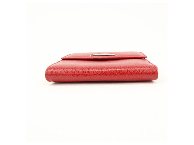 Christian Dior Logo Leather Bi-fold Compact Wallet Red - view 5