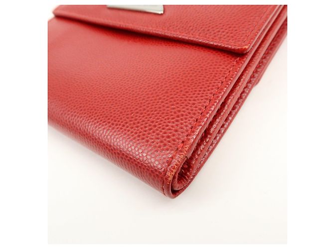 Christian Dior Logo Leather Bi-fold Compact Wallet Red - view 6