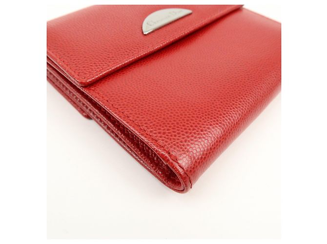 Christian Dior Logo Leather Bi-fold Compact Wallet Red - view 7