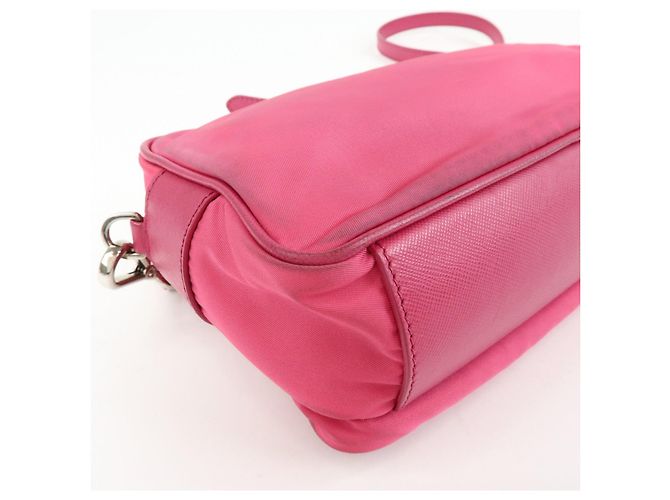 Borsa a spalla in nylon e pelle con logo triangolare PRADA Rosa BT1010 - vista 11