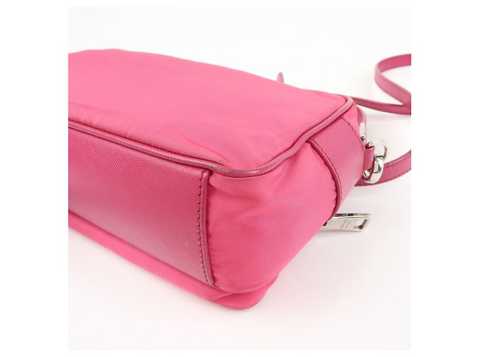 Borsa a spalla in nylon e pelle con logo triangolare PRADA Rosa BT1010 - vista 12