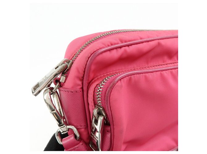 Borsa a spalla in nylon e pelle con logo triangolare PRADA Rosa BT1010 - vista 13