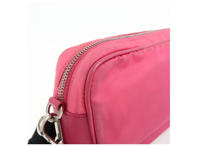 Borsa a spalla in nylon e pelle con logo triangolare PRADA Rosa BT1010 - vista 15